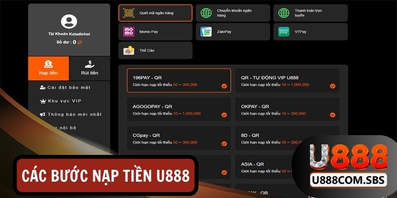 Hướng dẫn chi tiết các bước nạp tiền U888